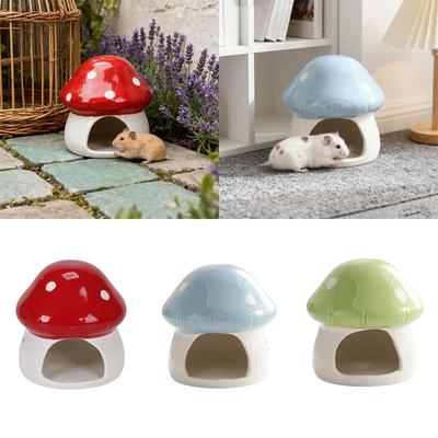 Ceramic Hamster House, Sturdy Guinea Pig Hideout, Mushroom Shaped Cave Habitat for Small Animals Dwarf Hamster Chipmunk