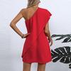 Women's One Shoulder Sleeveless Mini Dress Loose Fit Mid Waist Solid Layered A Line Sundress