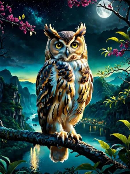 Diamond Painting Kits Owl Tree Full Round Embroidery Mosaic Animal Landscape Wall Decor