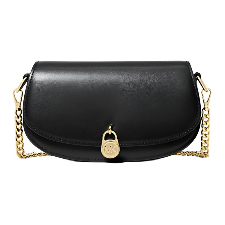 Michael Kors MK Mila Minimalist Chain Strap Design Leather Shoulder Bag Small Women shoulder bag Black 35F5GIMC5L-BLACK Basic Set (Bag)
