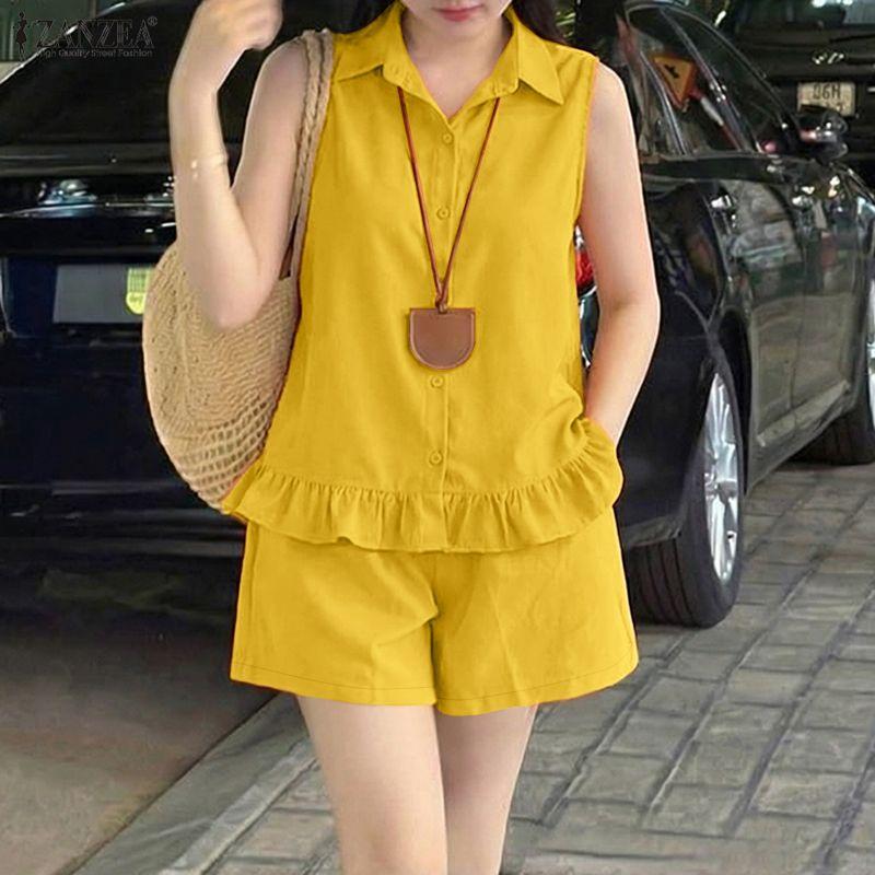 ZANZEA Women Sleeveless Vest Tops and Shorts Summer Two Piece Suit Sets