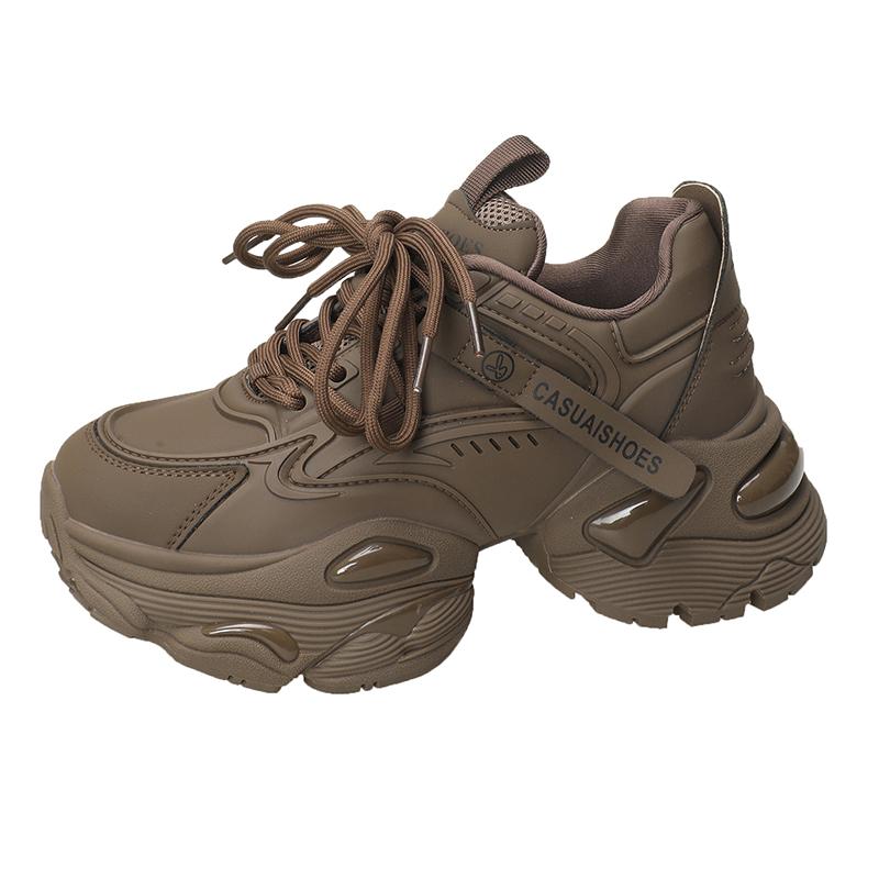 Fashion 6cm Autumn Spring Women Non-slip High Platform Shoes Wedge Heels Casual Height Increasing Chunky Sneakers Women Leather Shoes