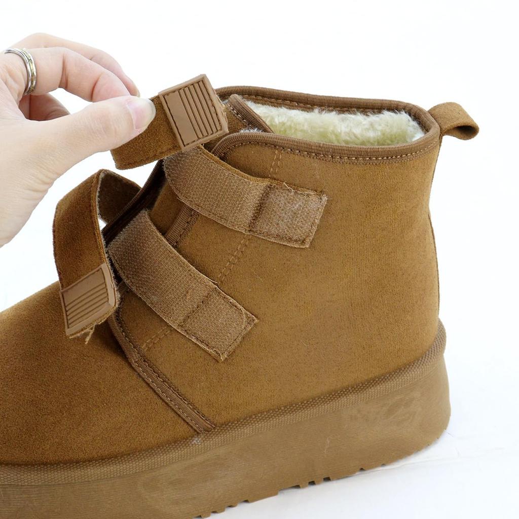 Dedes Shearling Double Flat Thick Unisex Boots, Mid-Length, Belt, Shoes, Sole, 4.5cm, Fur, Snow, Winter, Warm, Boa,