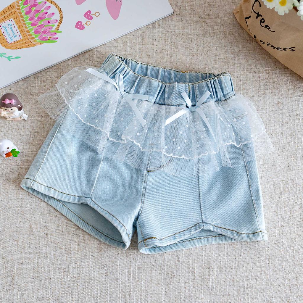 Girls Summer Cute Bow Short Sleeve T Shirt And Denim Shorts Set Baby Casual Two Piece Outfit