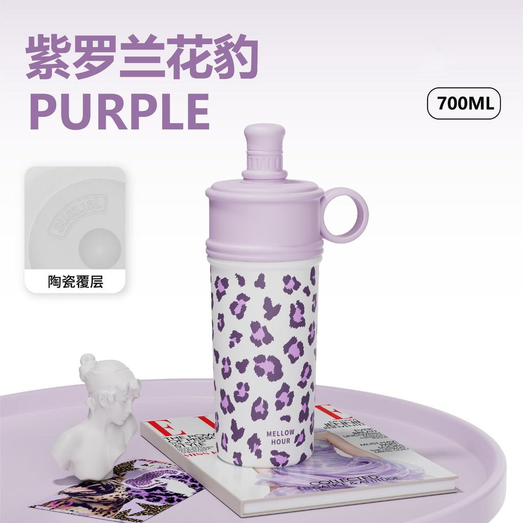 Ceramic double drink coffee cup large capacity portable straw thermos cup light luxury high sense gift box gift cup