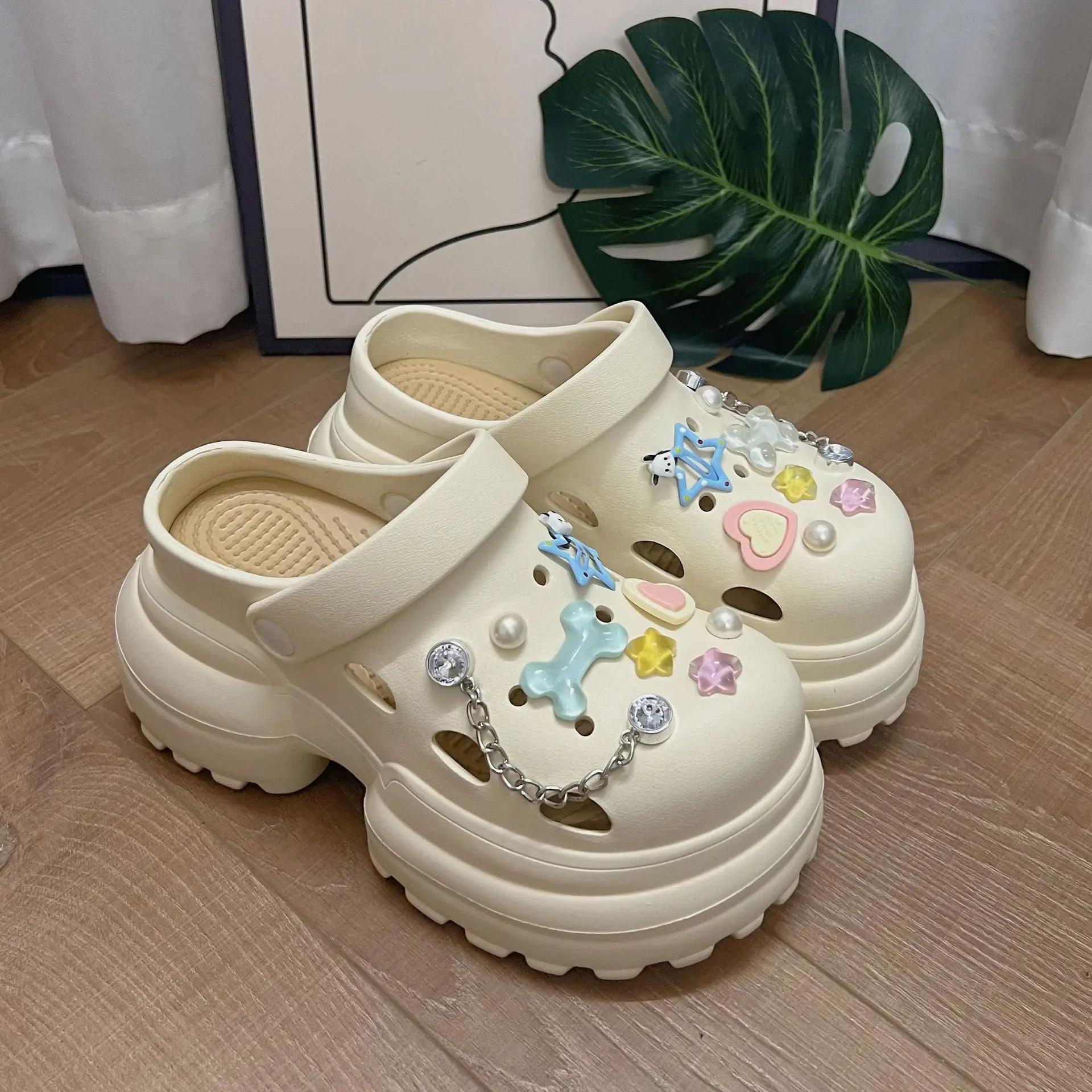 

Нові жіночі сабо з товстим дном 10 см, водонепроникні тапочки на платформі, пляжні тапочки, жіноче садове взуття, сандалі, туфлі на підборах 38-39 абрикосовий