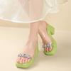 Transparent Slippers Female Shoes Platform Square heel Slides Jelly Flip Flops Women Heels 2025 Block Glitter High Crystal