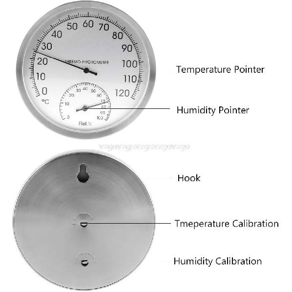127mm 5" Thermometer Hygrometer Wall Hung Stainless Steel Indoor Outdoor Sauna Room Temperature Humidity Tester Monitor