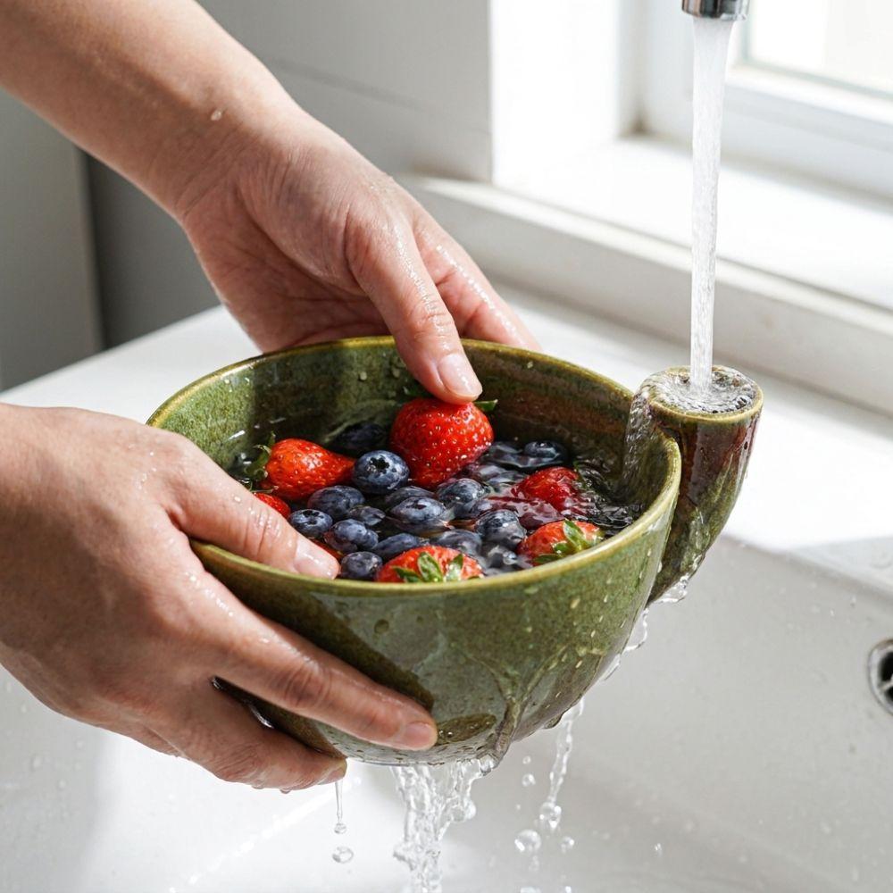 Ceramic Swirl Berry Washing Drain Bowl Dynamic Vortex Fruit Cleaning Bowl for Vegetable Fruits
