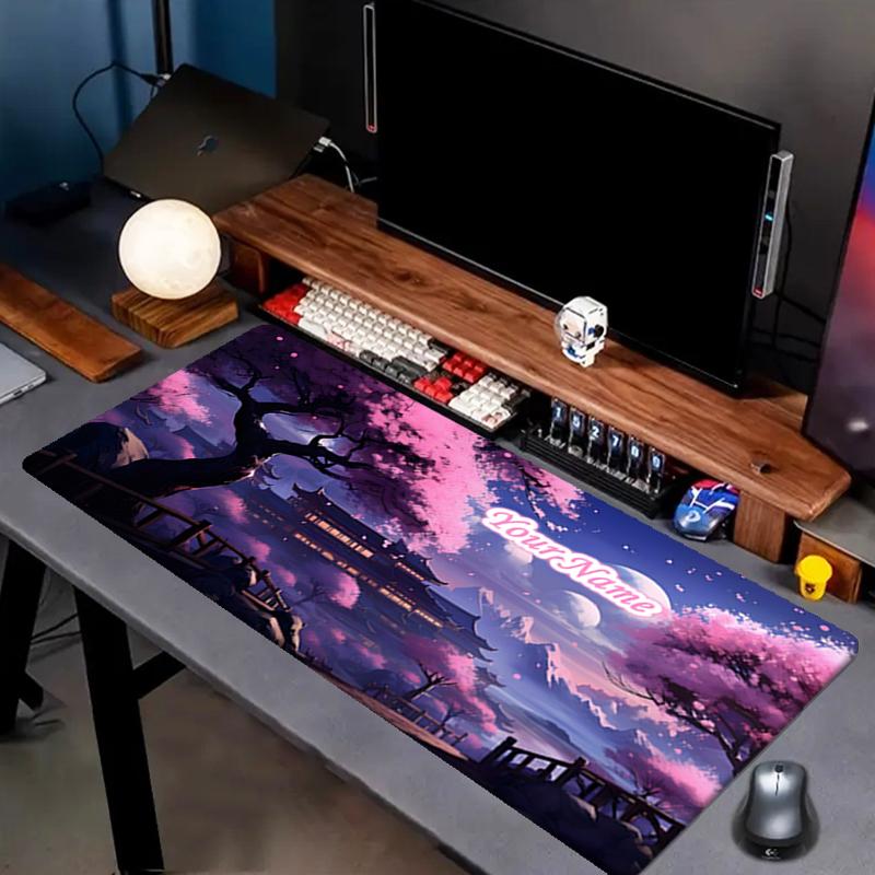 1PC Custom Name Cherry Blossom Fantasy Landscape Mouse Pad, Keyboard and Mouse Desk Pad, for Computer Notebook  Birthday Gift For Any Room Or Office