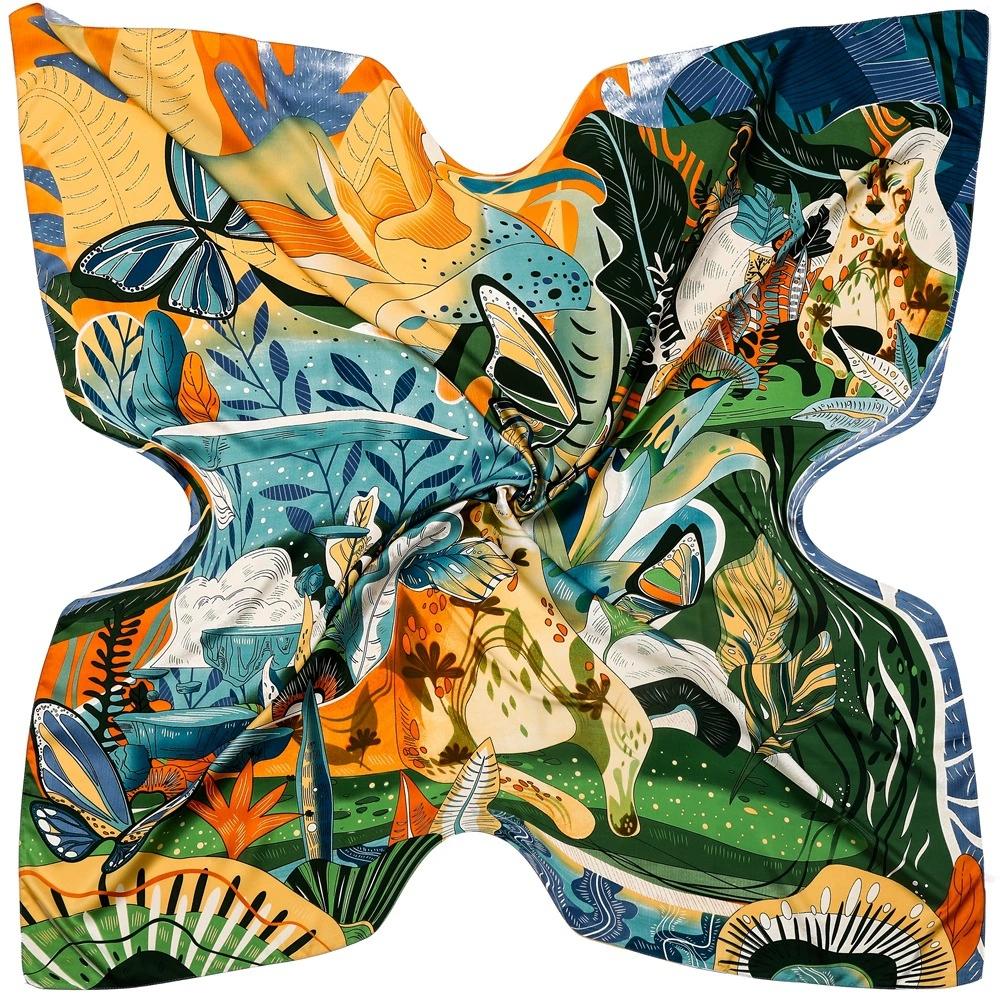 130*130CM Luxury Brand Big Size Butterfly Print Scarf Women Square Twill Silk Scarves and Shawls