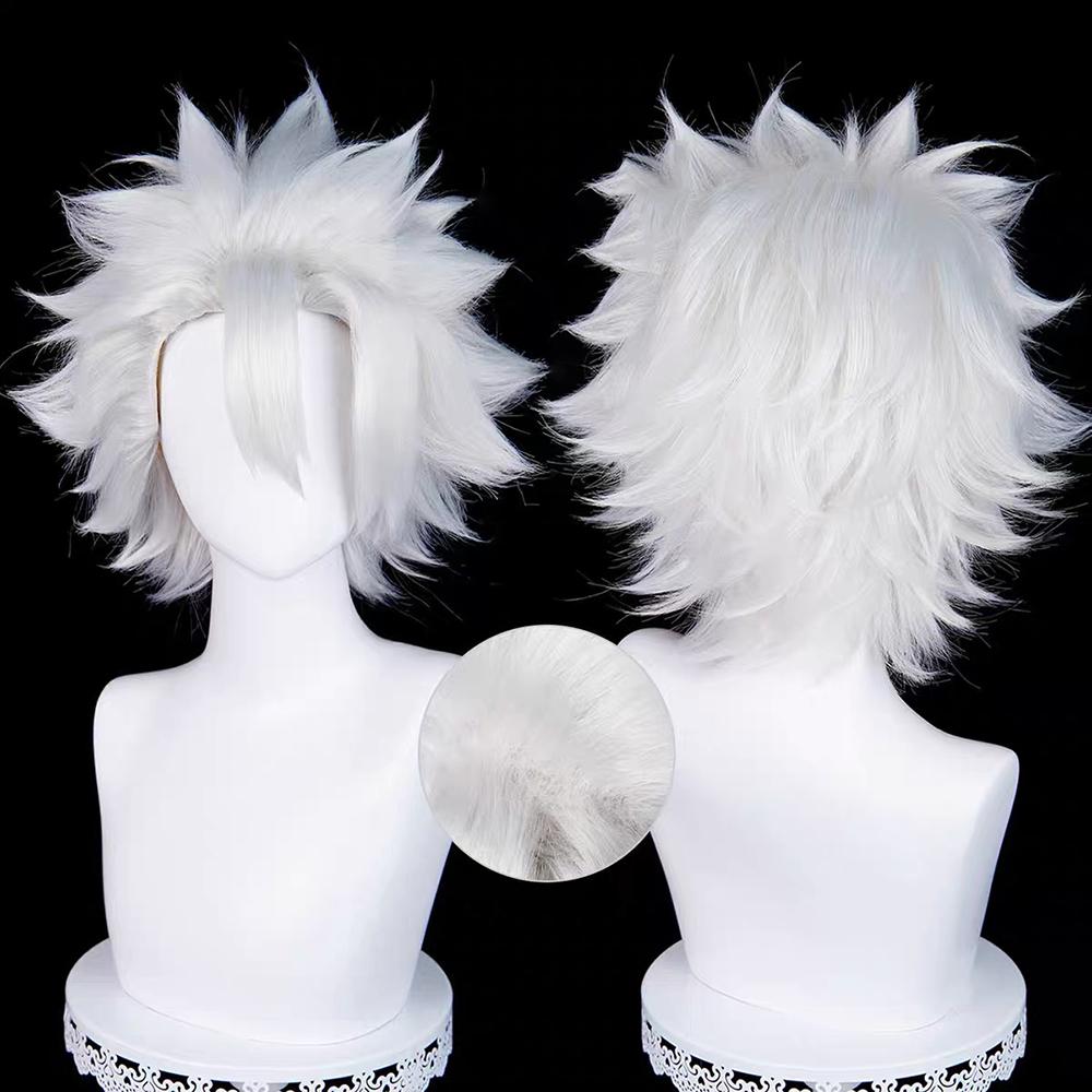 HAIRJOY Perruque Cosplay Cheveux Synthétiques Shinazugawa Sanemi Costumes Blancs Perruque Anime Filet Rose 12inches blanc