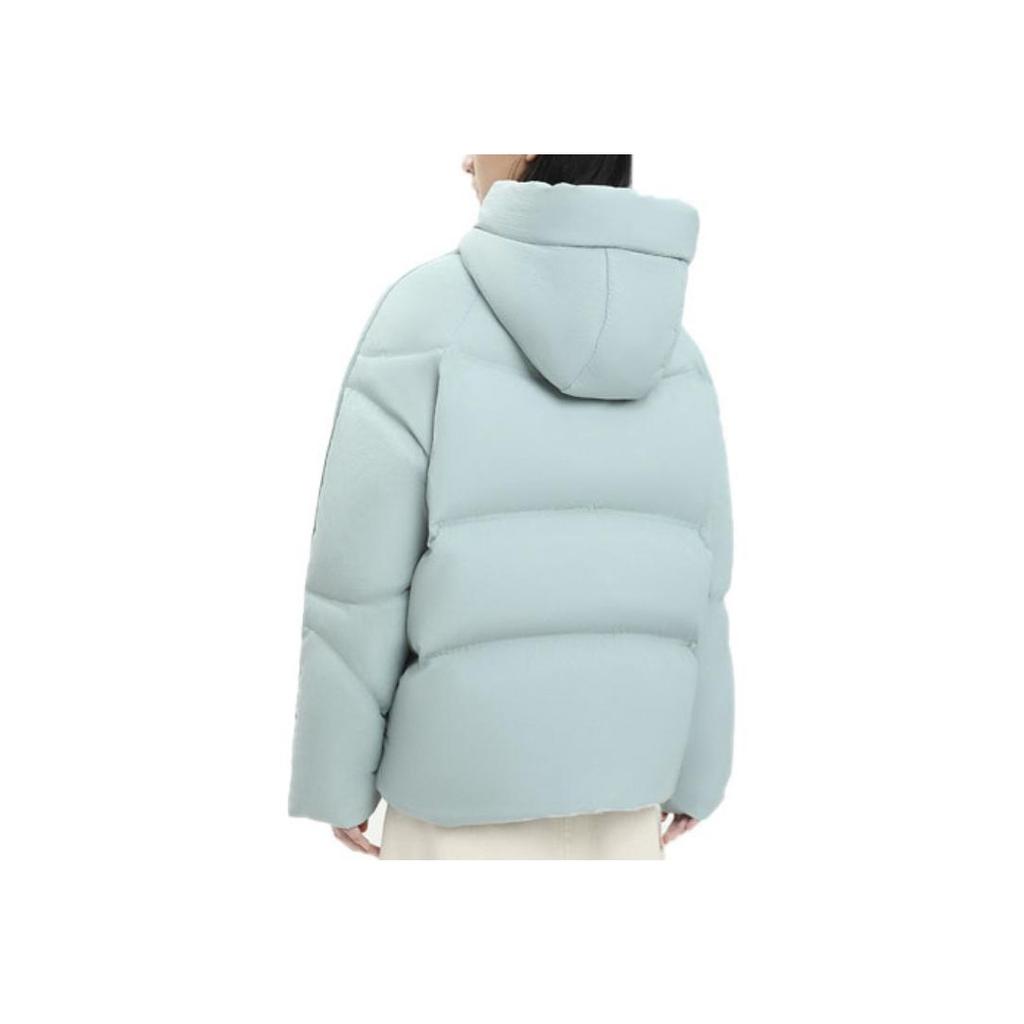 Anta Einfarbige Reißverschluss-Kapuzen-Daunenjacke Damen Oberbekleidung Krabbenschalen-Grün 162348901-4