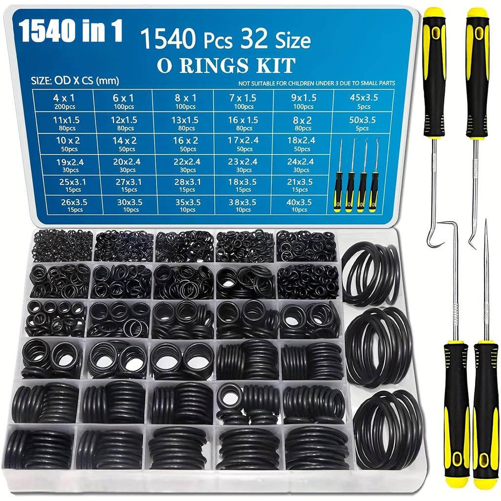 1540Pcs O Rings Assortment Kit Metric Nitrile Rubber Oring Set with 4 Pick for Automotive Faucet Pressure Washer Plumbing Repair