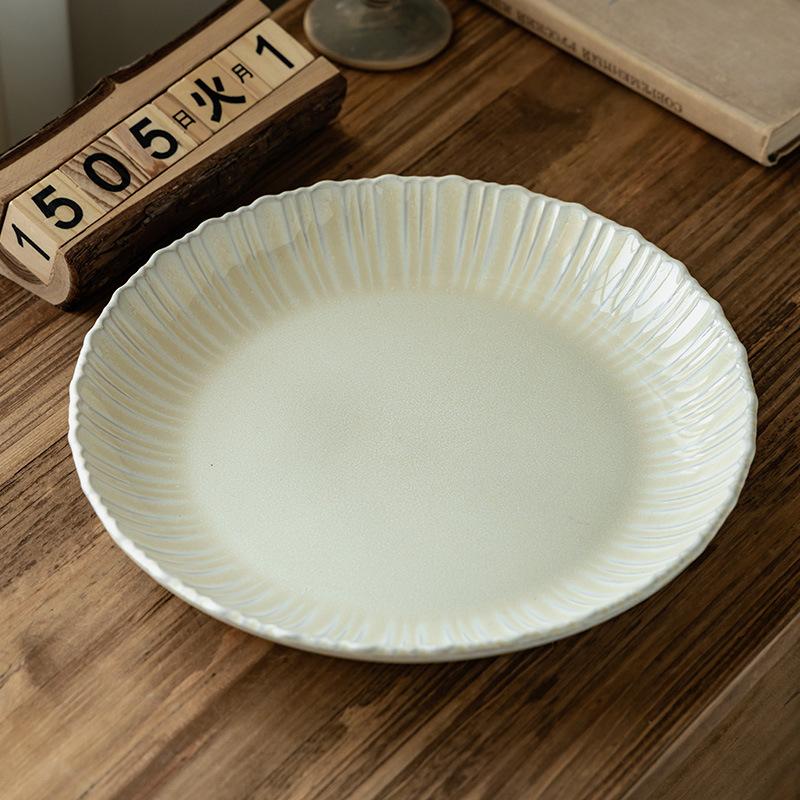 Delicate Ruffled Ceramic Large Plate Tableware Plate Retro Style Round Plate Relief Home Vegetable Plate Restaurant Deep Plate