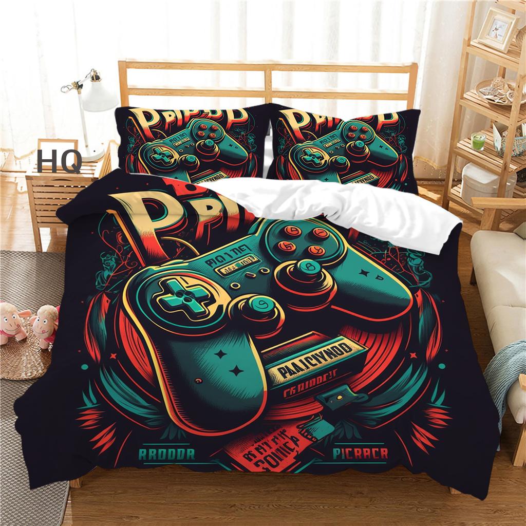 3D Player Bedding Set Game Handle Quilt Cover Pillow Case 2/3 Pieces Suitable for Game Enthusiasts Boys Men Room Zippered Home Decoration