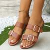 European and American foreign trade large size buckle flat bottom one-word shoes women's retro lightweight beach cool slippers Slippers