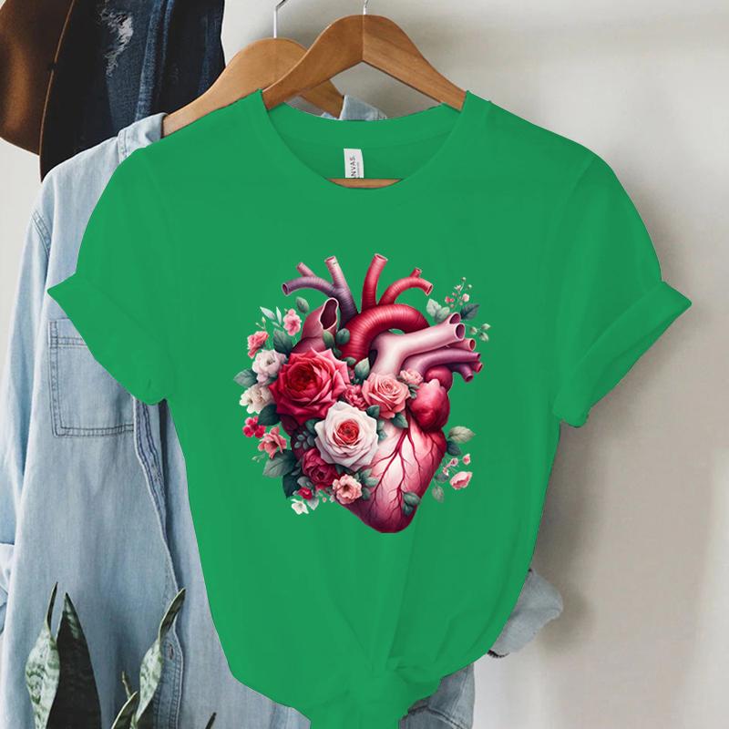 Watercolor Heart Floral Tshirt Women Funny Anatomical Graphic Tee Shirt Top Aesthetic Vintage Women Cardiology Nursing Tshirts