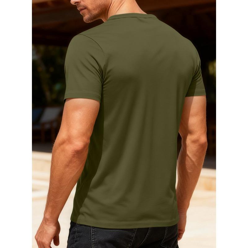Men Henley Neck Short Sleeve Slim Fit Solid Color Casual Multiple Color Options T Shirt