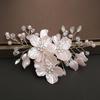 1Pcs Handmade White Brides Headdress New Crystal Pearl Flower Bridal Headwear Elegant Luxury Wedding Hairpin For Women