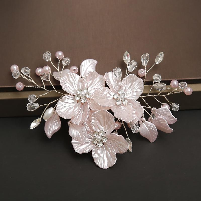 1Pcs Handmade White Brides Headdress New Crystal Pearl Flower Bridal Headwear Elegant Luxury Wedding Hairpin For Women