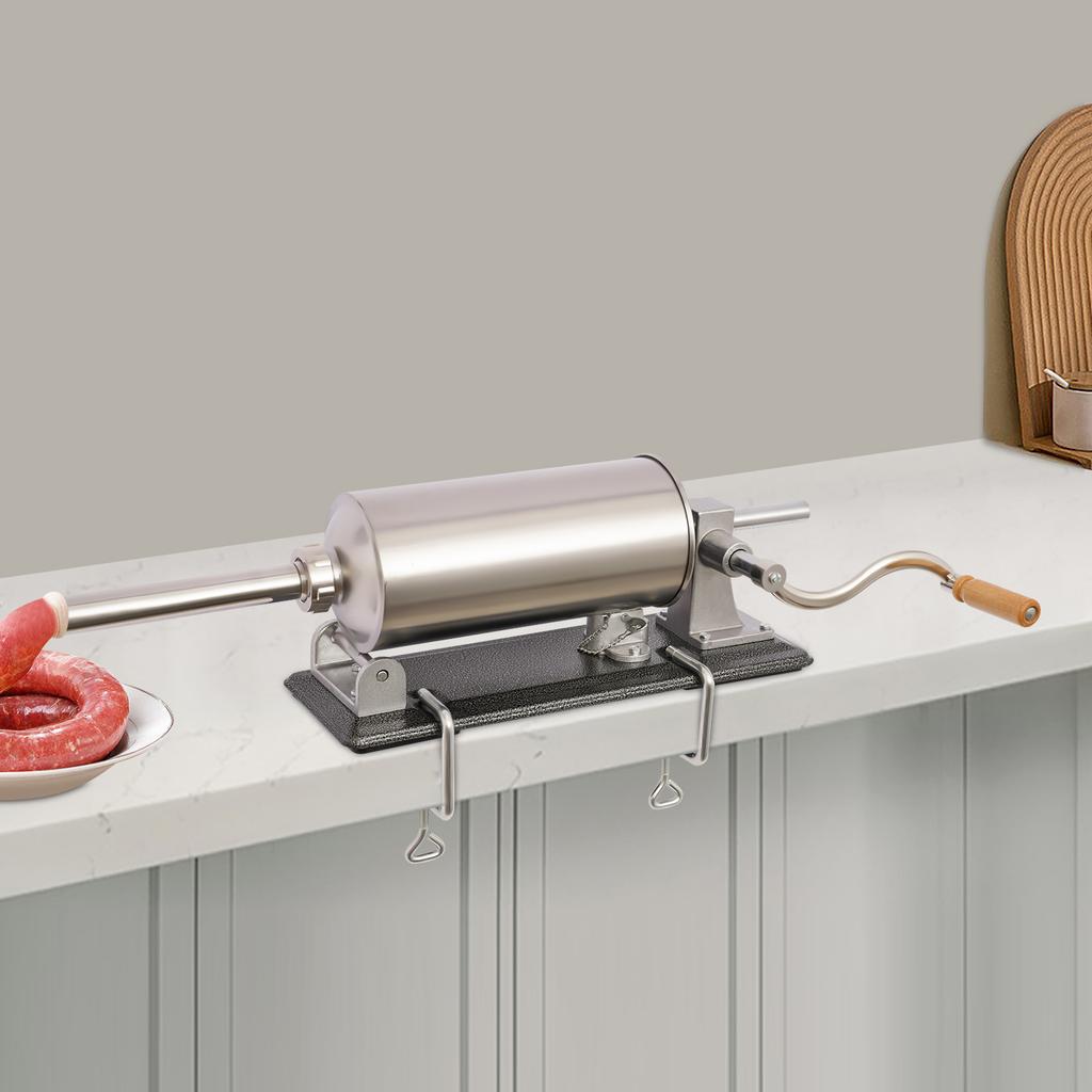 4L Wurstfüllmaschine - Horizontale manuelle Fleischfüllmaschine, Edelstahl-Wurstmacher mit 8 Füllröhrchen (1,6-2,9 cm)