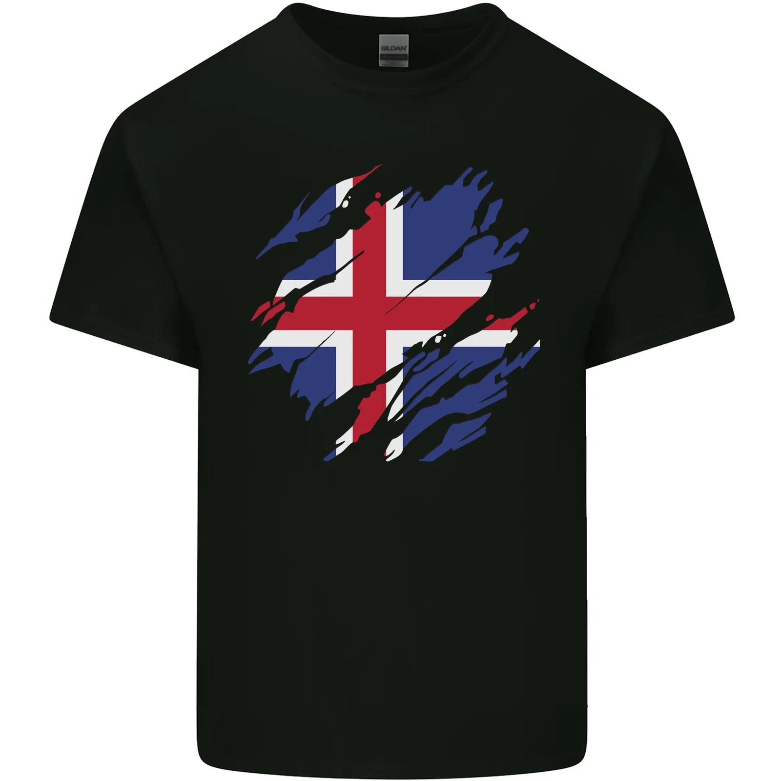 Torn Iceland Flag Icelander Day Football Kids T-Shirt Childrens XL