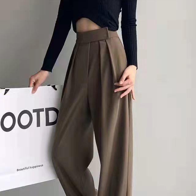 Plus Size High Waist Wide-Leg Autumn Trousers - Loose, Slimming, Floor-Length Design for Women