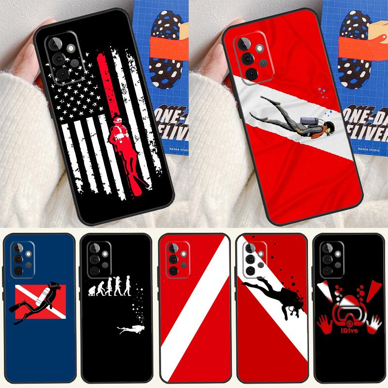 Diver Down Scuba Flag For Samsung Galaxy A53 A33 A13 A54 A34 A14 A55 A35 A15 A05 A06 A16 A22 A32 A52 Phone Case