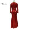 Women Evening Dress Sequin Deep V Neck Long Sleeves Slim Fit Fishtail Hem Sequin Floor Length Sheath Back Zipper Closure Maxi Dress