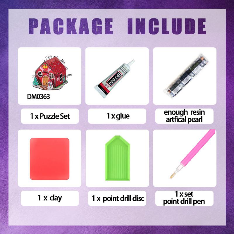 3D Diamond Painting Christmas House Kit with tools 3D Puzzle DIY Craft with Sparkling Drills for Decoration Holiday Gift