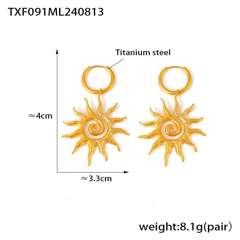 18k Gold-Plated Titanium Spiral Sun Pendant Necklace & Earrings Set