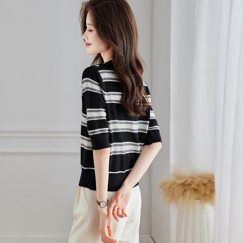 Srcr Women's Contrast Wool Blend Half-Sleeve Knit Top