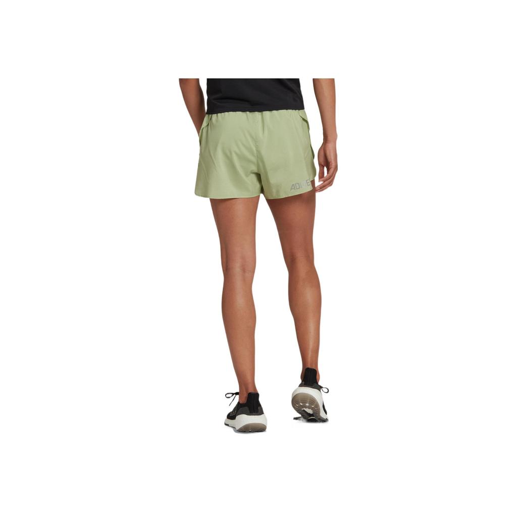 Adidas Solid Color Logo Print Drawstring Elastic Waist Side Split Running Shorts Women Bottoms Green HH7237
