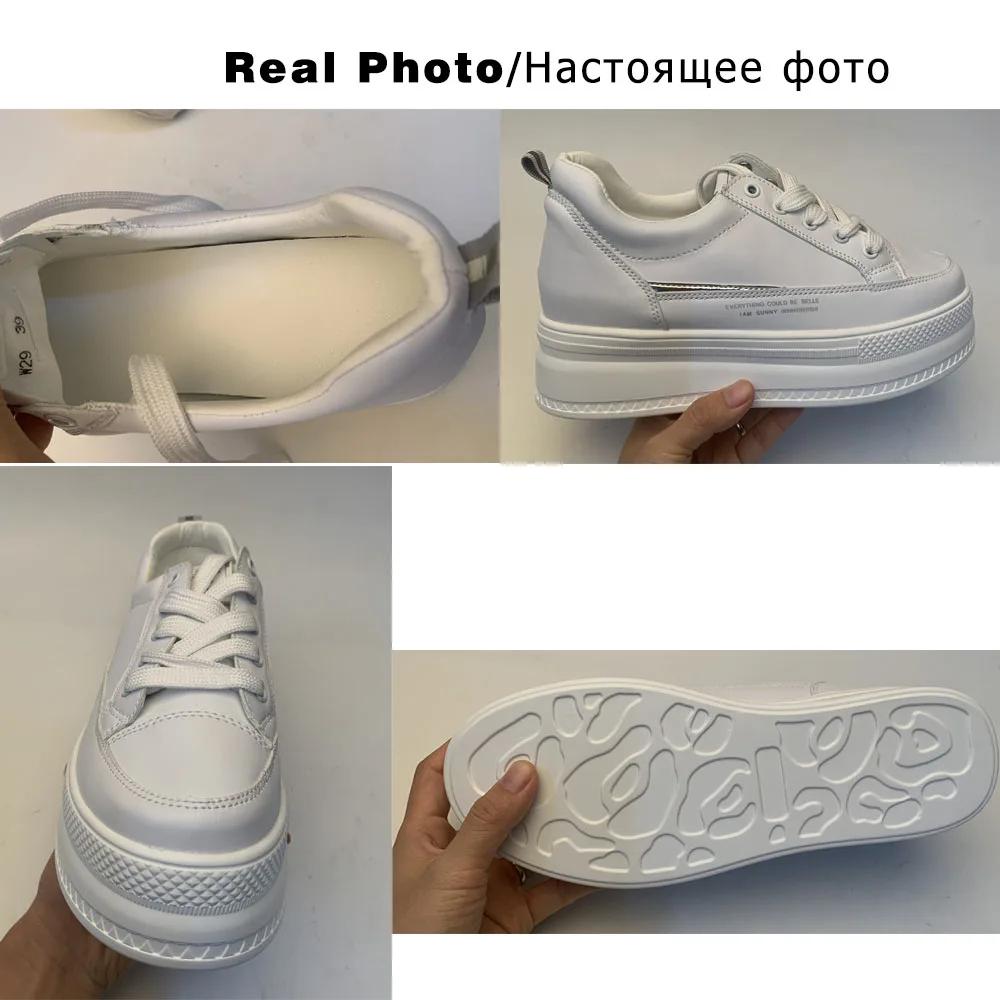8cm Leather Microfiber Women Casual Shoes Platform Wedge Hidden Heel Summer Shoes Platform Chunky Sneakeers Fashion White