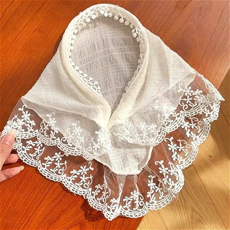 Fashion Summer Sweet Flower Lace Headscarf for Women Korean INS Triangle Scarf Hairband Cute Pastoral Style Hair Accessories