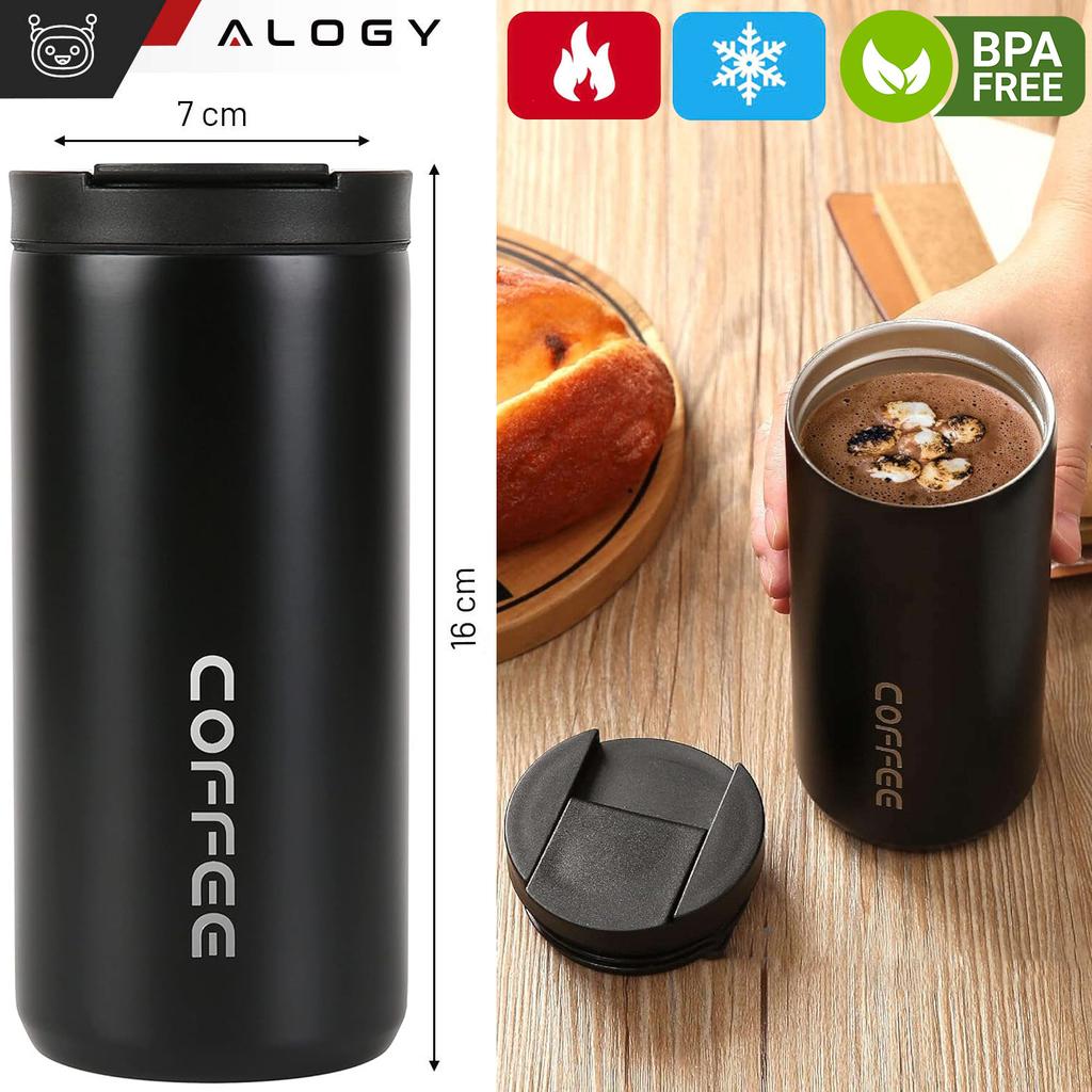 Termos Kubek Termiczny Butelka Bidon 400Ml Do Kawy Herbaty Yerba Mate Alogy Stalowy Czarny