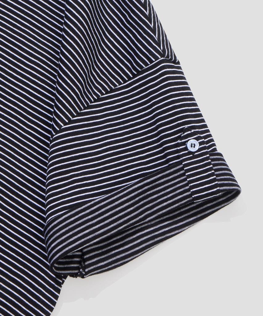 AGOD Roll-Up Snap Henley Neck Striped Half T-Shirt [Black]