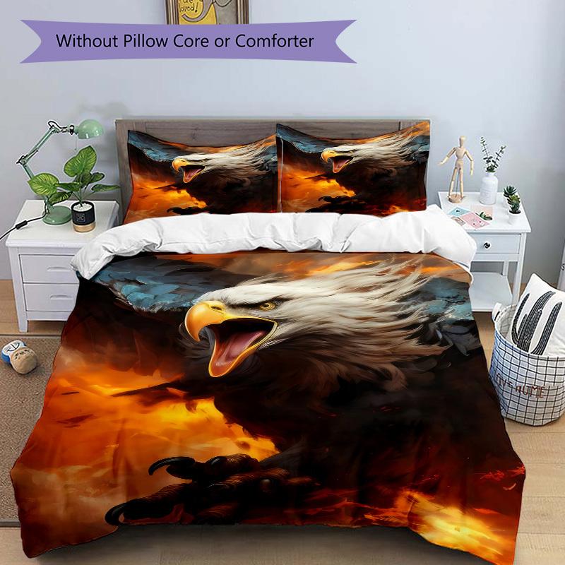 3pcs Eagle, Fire Duvet Cover Set -Includes 1 Duvet Cover and 2 Pillowcases, No Quilt Core, All-Season Home Decor  Yy251111150