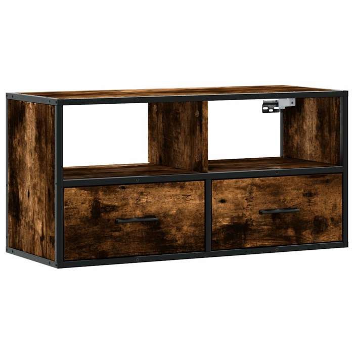 VidaXL Meuble TV chêne fumé 80x31x39,5 cm bois d'ingénierie et métal, support TV, armoire média, console TV, meuble HiFi, 848921