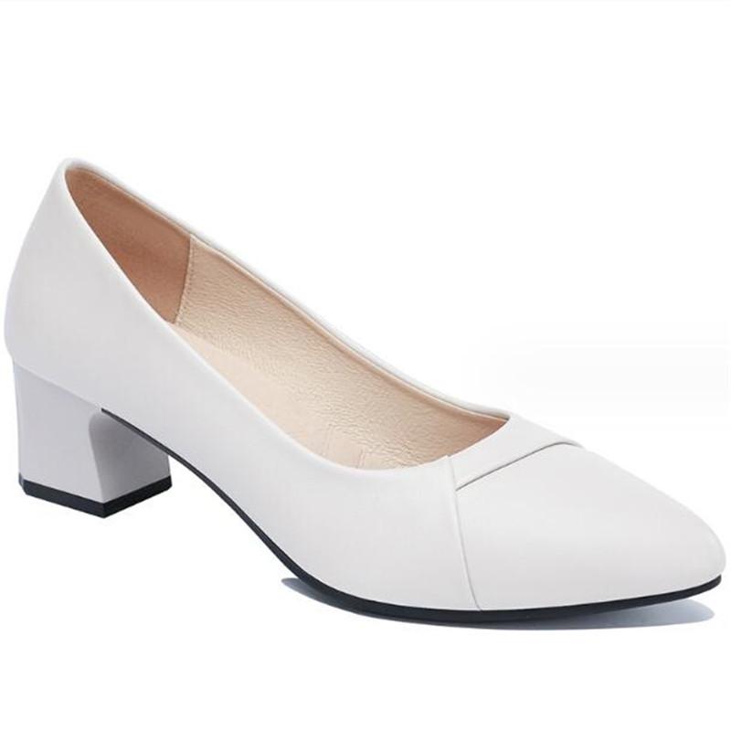 

Fashion Women Pumps Shoes Women Genuine Leather Shallow Slip-On Round Toe High Heels Shoes Wedding Party Office Work Shoes Size 35-41 37