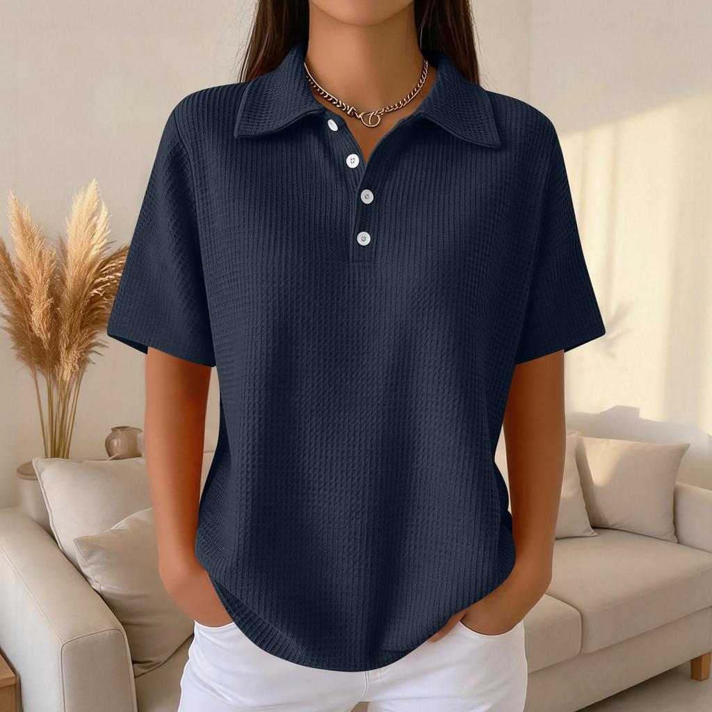 Damenmode Lässig Revers Kurzarm Farbe Hemd Damen Up Tops