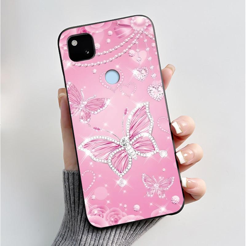 Case For Google Pixel 4a Luxury Fashion Butterfly Flowers Soft Matte TPU Silicon Back Cover Black For Pixel4a 4G 5G Phone Case