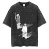 Gewaschenes Vintage Anime Vagabond Miyamoto Musashi Kirschblüten Grafik T-Shirt Herren Damen Lässiges Oversized T-Shirt 90er Jahre Streetwear