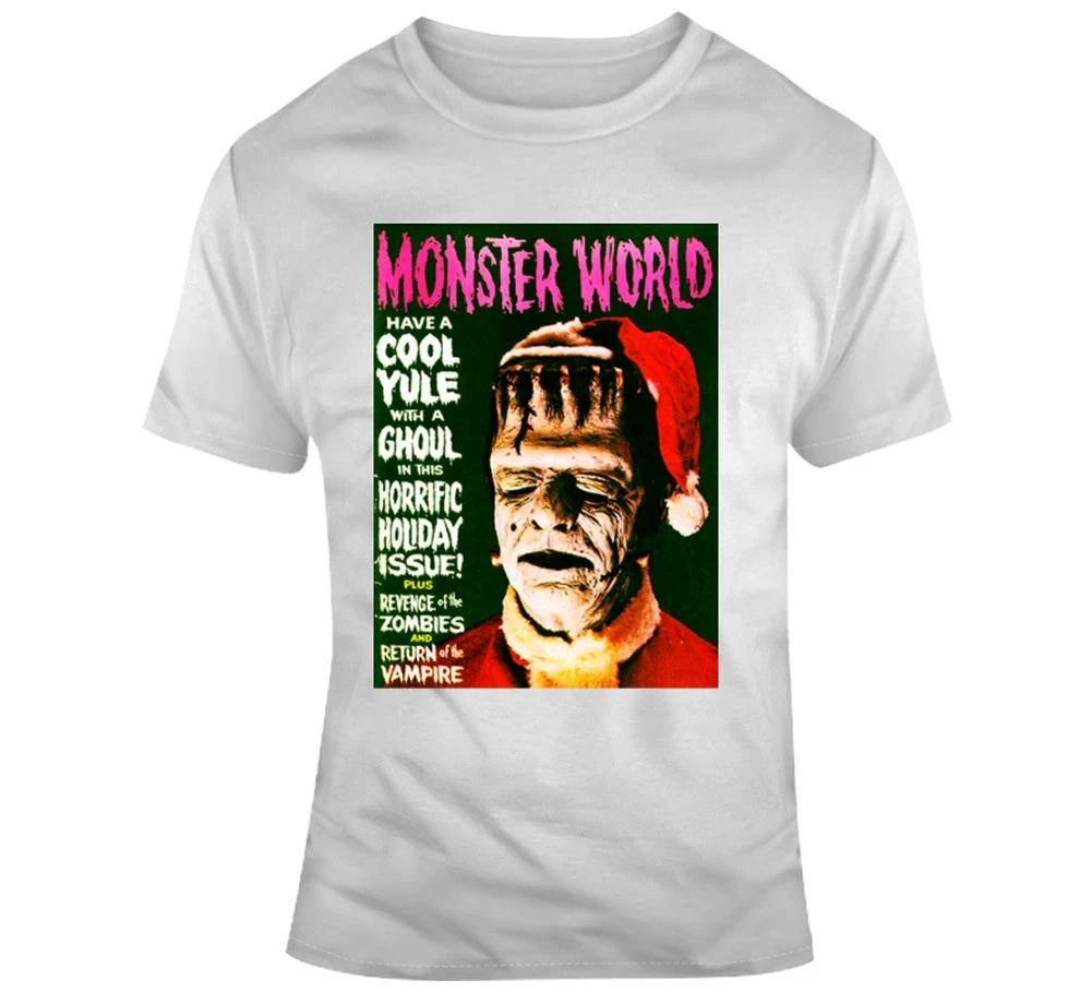 

White Retro Vintage Christmas T-shirt X-mas Tee Frankenstein Monster T Shi S