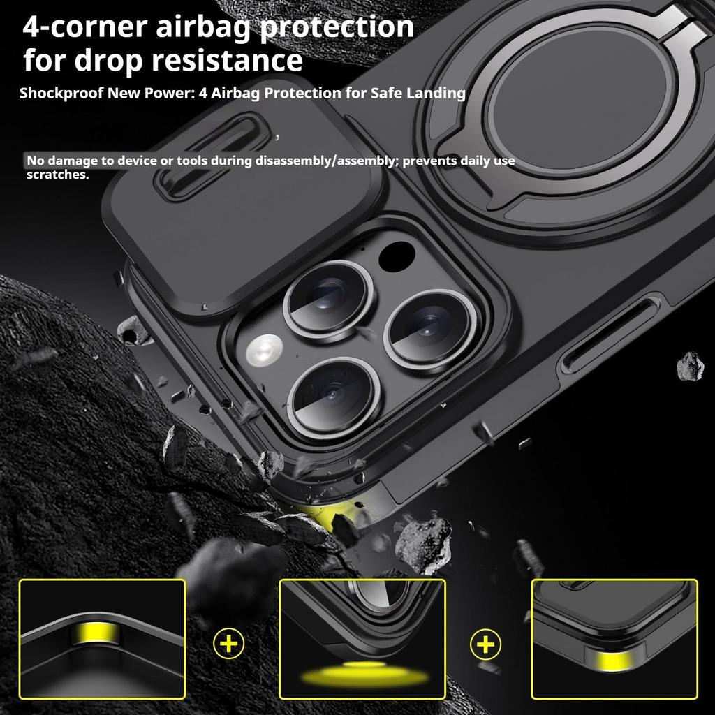 Magnetic Adjustable Kickstand Case for iPhone 17 16 Plus 15 14 13 Pro Max Camera Slide Shockproof Bumper Slim Protective Cover
