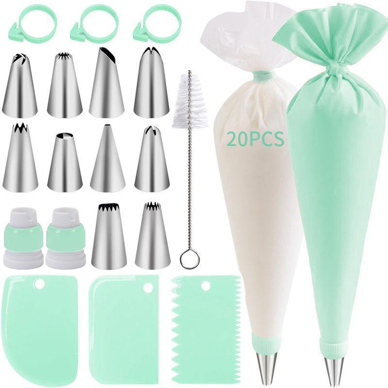 

40Pcs/Set Piping Bags And Tips Set Cake DIY Decorating Kit With Stainless Steel Nozzle Reusable TPU Pastry Cake Decorating Tools зелёный