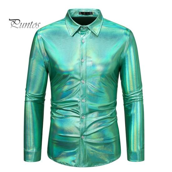 Men Disco Shirt Shiny Golden Sequin Metallic Dress Shirt Lapel Long Sleeve  Button Down Party Shirt Stage  buy the best products in the Ayzeze online  store