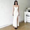 Light luxury niche suspender dress skirt women's V-neck waist and thin split fork long party party temperament celebrity skirt