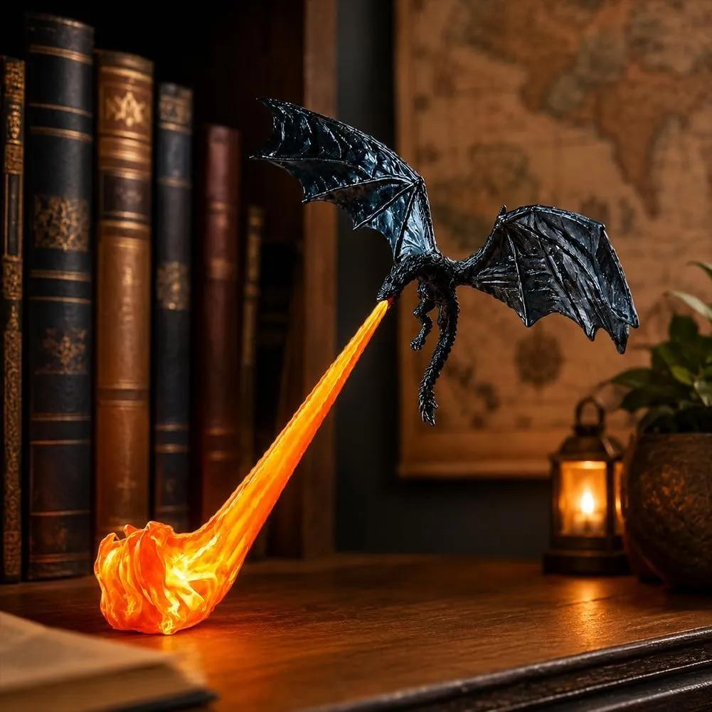 3D Printed Fire Breathing Dragon LED Lamp, Fantasy Dragon Night Light, Desktop Shelf Decor, USB Rechargeable Creative Home Ornament Gift